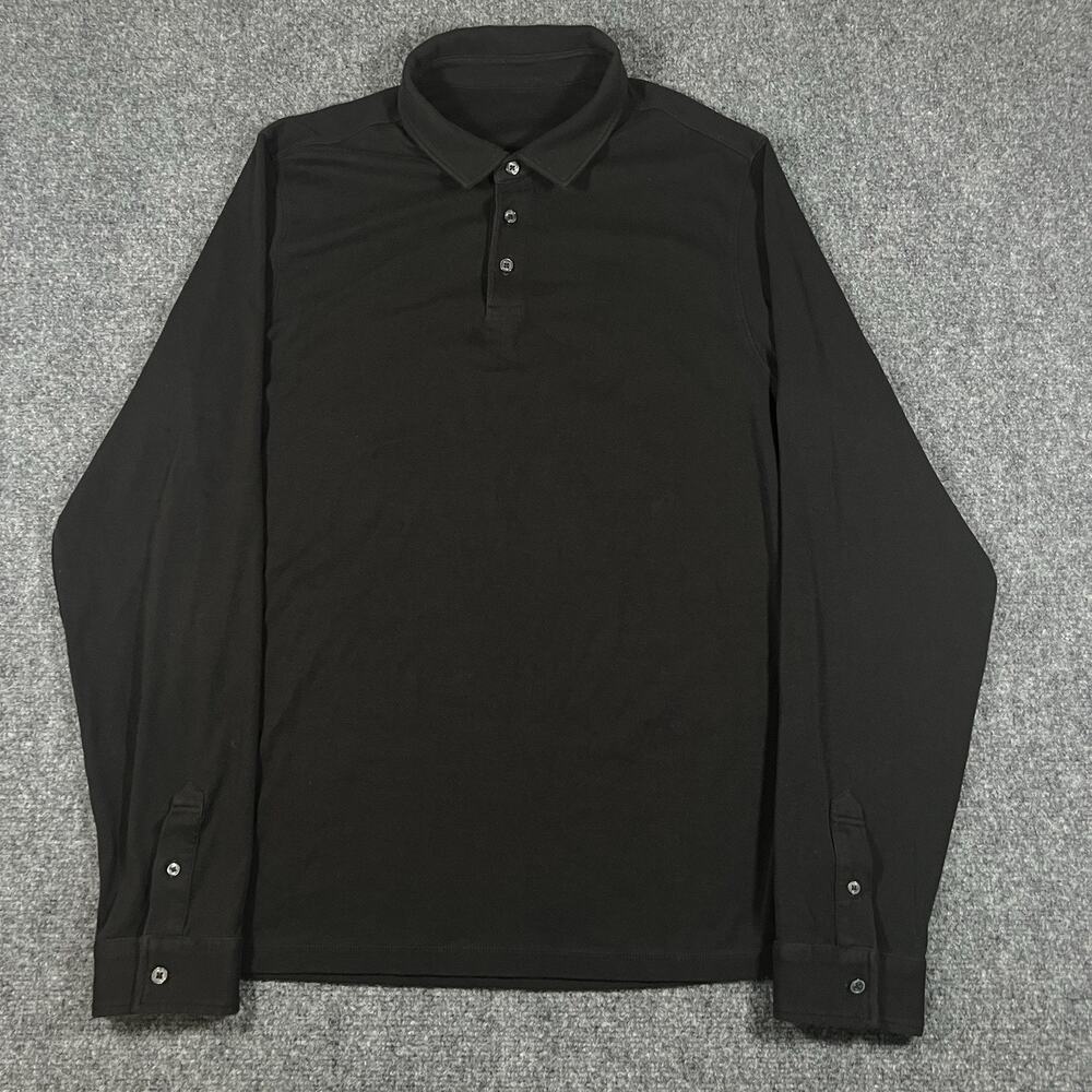 Vuori Westport Long Sleeve Polo Shirt Mens L Black Golf Athleisure V270 Stretch